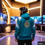 Home 23 게임 캐릭터 밸런스 조정 - A dynamic esports arena scene set in a Middle Eastern city at dusk, featuring diverse Arabic-speakin...